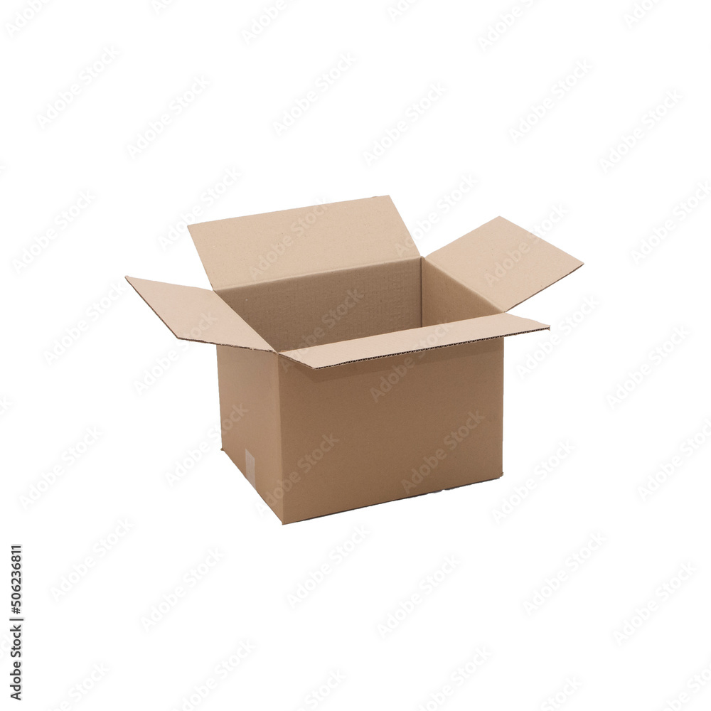 Brown corrugated cardboard box on white background