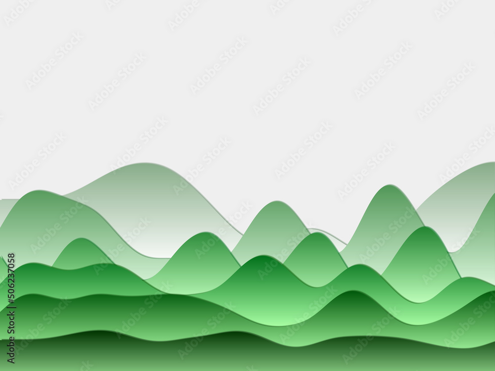 Fototapeta premium Abstract mountains background. Curved layers in green colors. Papercut style hills. Charming vector illustration.