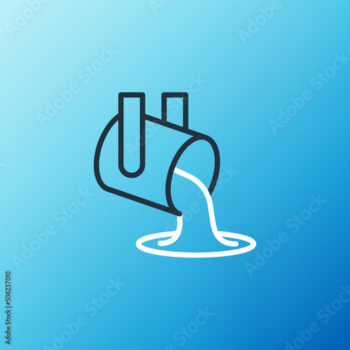 Line Molten gold being poured icon isolated on blue background. Molten metal poured from ladle. Colorful outline concept. Vector