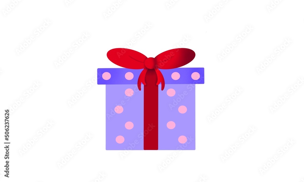 Purple polka dot gift boxes with red ribbon, Hand drawn isolated on white background. sale shopping, birthday, christmas, valentine concept. illustration in cartoon style for website design,logo,app