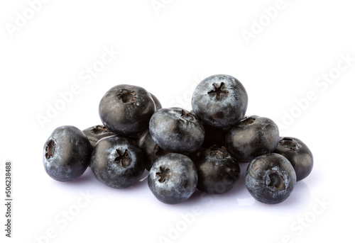 Heap of blueberries isolated on white background top view 