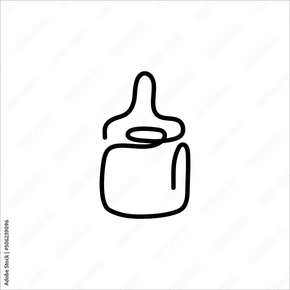 Continuous one line drawing a baby bottle. Vector illustration perfect for greeting cards, party invitations, posters, stickers, clothing. Silhouette of a baby bottle icon.
Continuous one line drawing a baby bottle. Vector illustration perfect for greeting cards, party invitations, posters, stickers, clothing. Silhouette of a baby bottle icon.