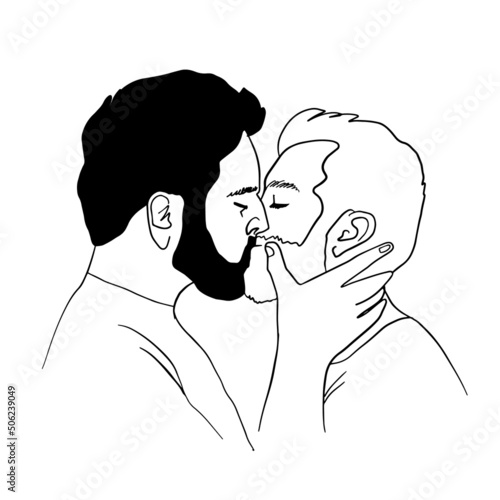 Homosexual couple, gay men are kissing. LGBT rights, free love design concept. Vector illustration