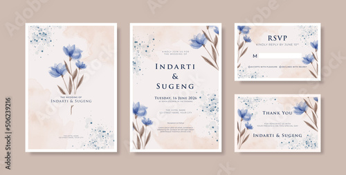 Beautiful and elegant wedding invitation with watercolor flower
