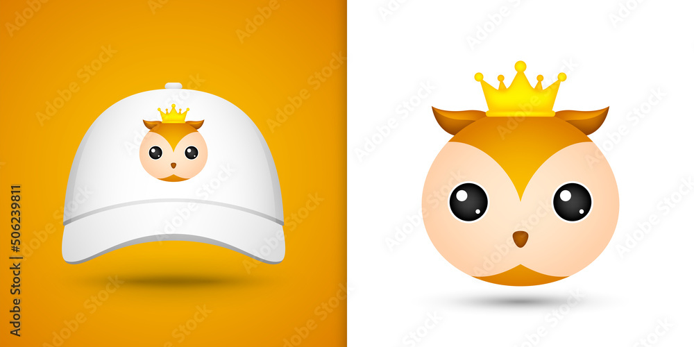 Owl head on white baseball cap Owl head on white baseball cap