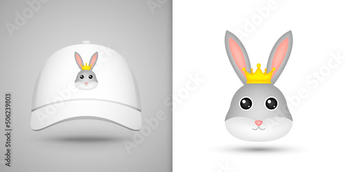 Rabbit head on white baseball cap