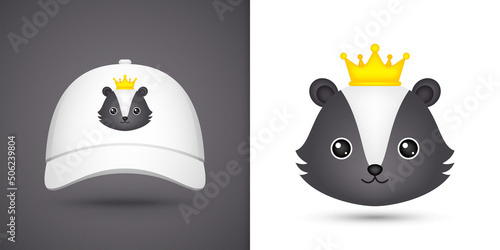 Skunk head on white baseball cap
