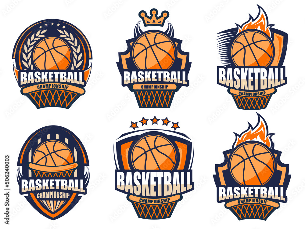 Illustration of modern basketball logo set