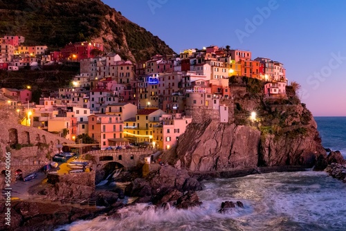 Colorful cliffside houses in Maranola, Cinque Terre, northern Italy. © sleg21