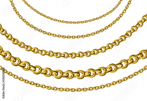 Gold necklaces Isolated on white. Golden chain vector illustration. Golden necklace for ads, flyers, web site, sale banners. 