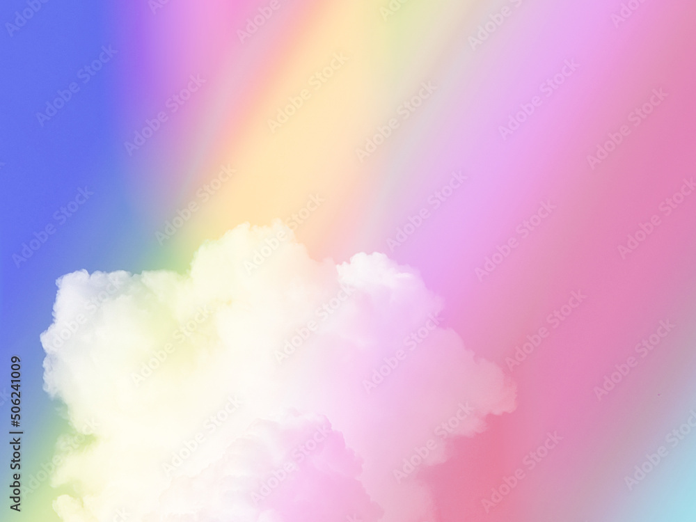 beauty sweet pastel red yellow colorful with fluffy clouds on sky. multi color rainbow image. abstract fantasy growing light
