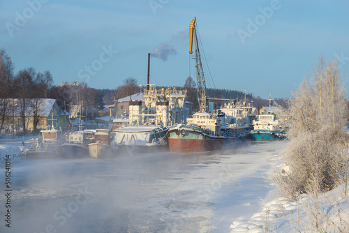 Winter in the river port of the city of Vytegra photo