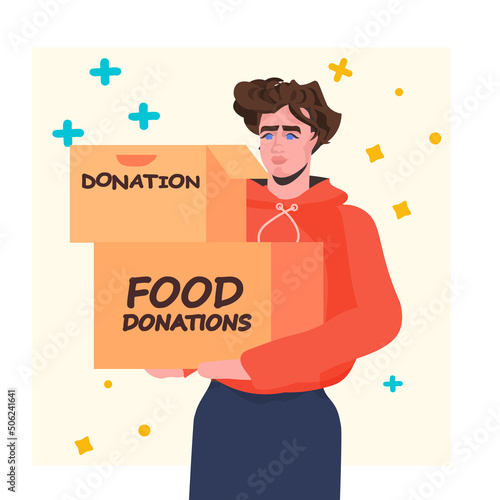 volunteer giving ood donations help box for Ukraine to refugee humanitarian aid material assistance governmental help