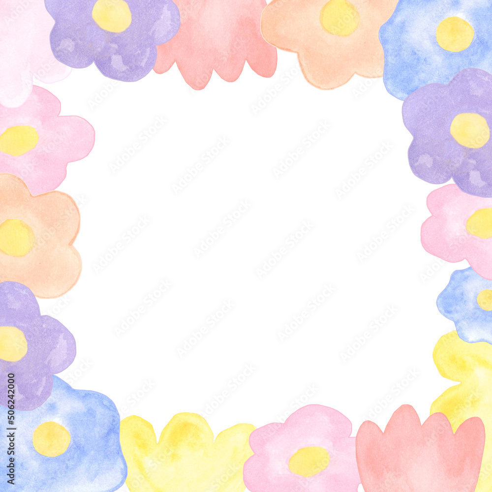Frame of watercolor flowers on a white background Frame of watercolor flowers on a white background
