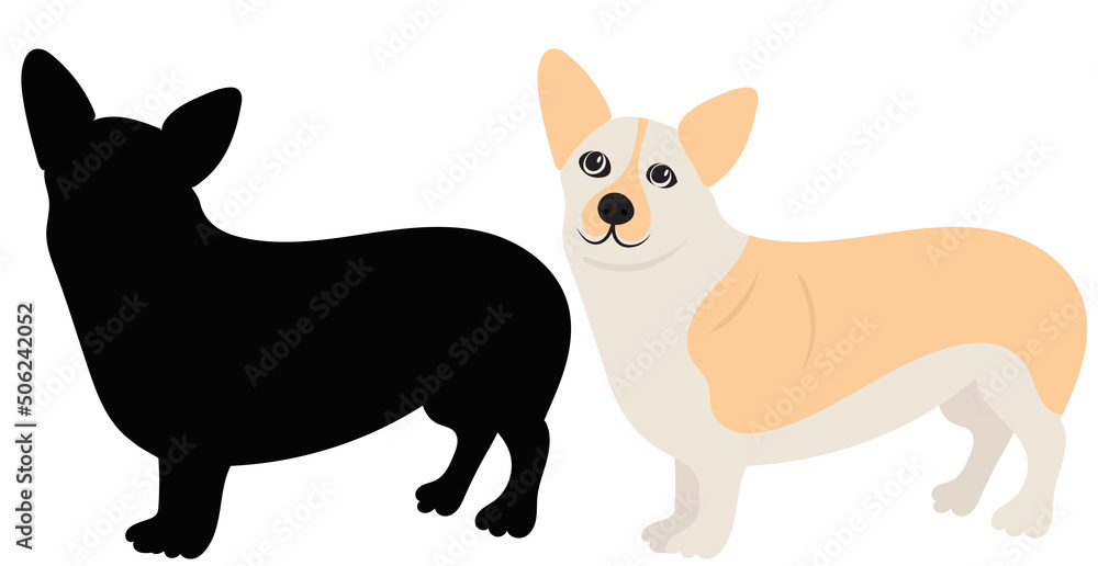 dog standing flat design, silhouette