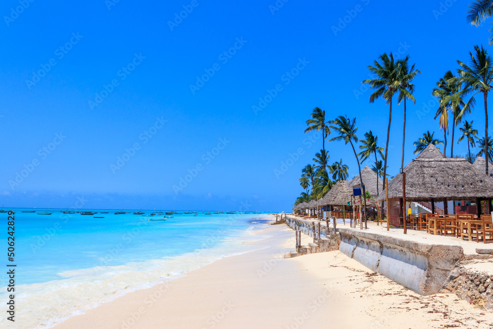 View of tropical sandy Nungwi beach on Zanzibar, Tanzania