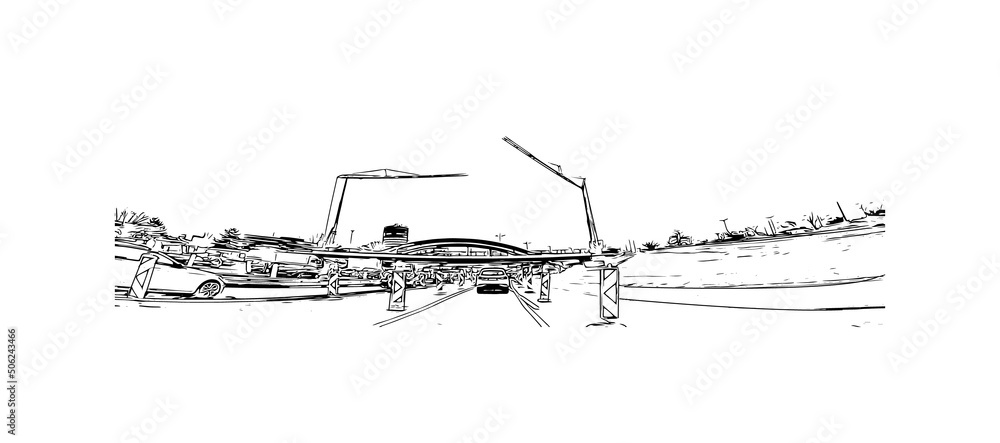 Building view with landmark of Monchengladbach is a city in west Germany. Hand drawn sketch illustration in vector. Building view with landmark of Monchengladbach is a city in west Germany. Hand drawn sketch illustration in vector.