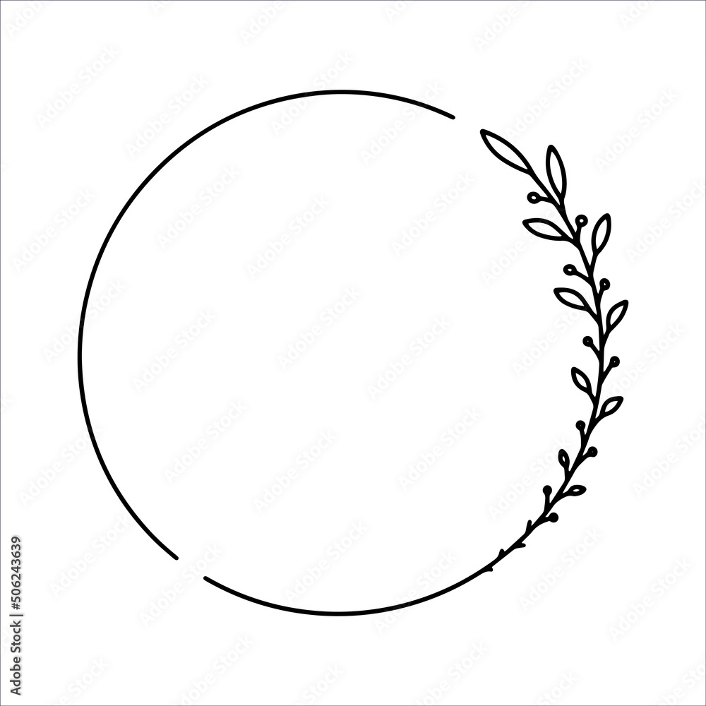 Vector hand drawn spring wreath isolated on white background. Outline circle of leaves. Doodle style. Floral frame. Vector hand drawn spring wreath isolated on white background. Outline circle of leaves. Doodle style. Floral frame.