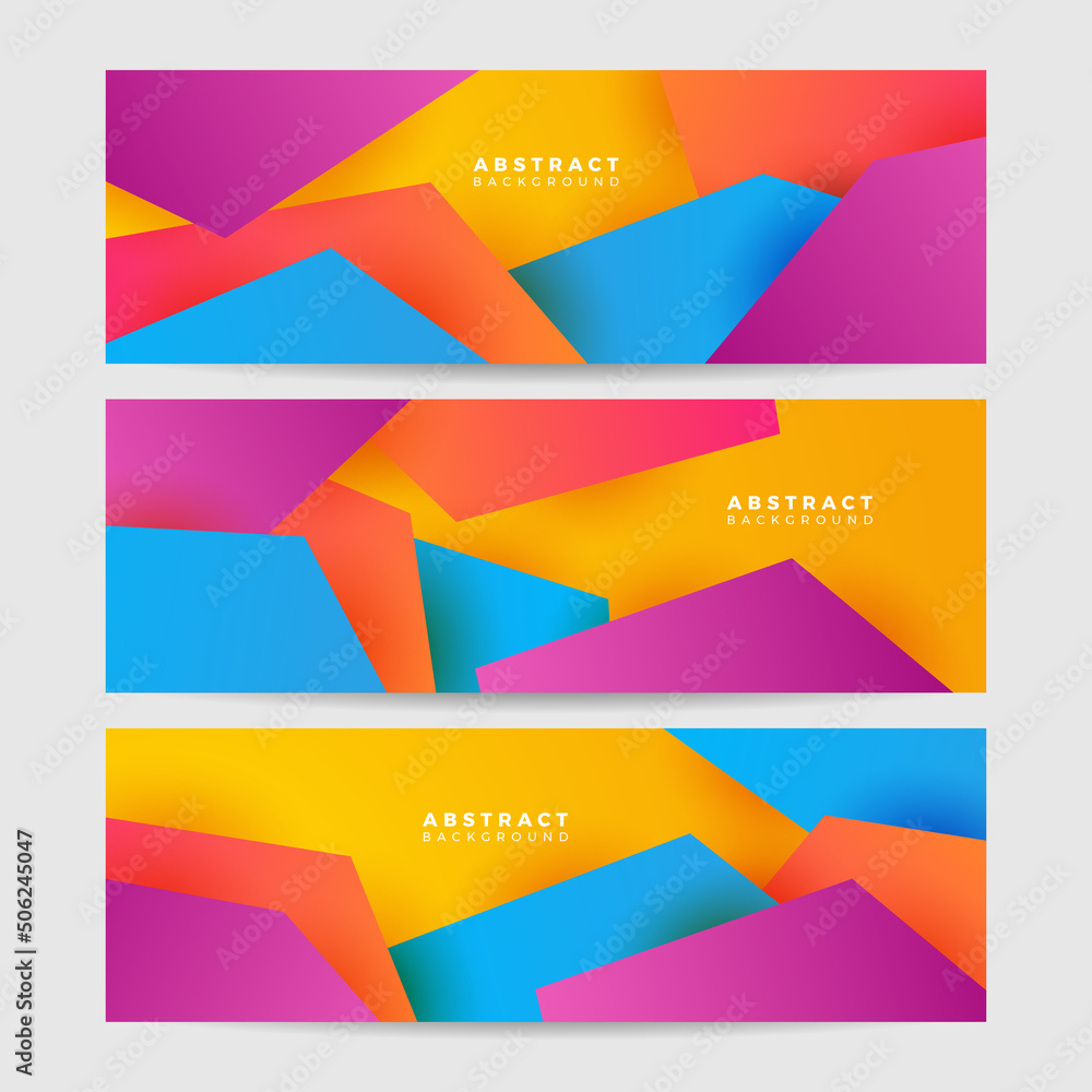 Abstract colorful polygon banner design template. Colorful tech web banner with geometric shapes backdrop and gradient colors. Vector graphic design banner pattern presentation background.