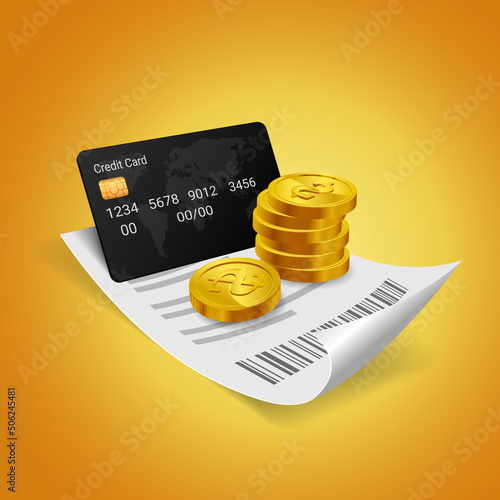 Pay bills and credit cards on your smartphone.mobile wallet application concept.Bills and credit cards are on mobile with coins around.online payment concept bill payment online wallet.vector