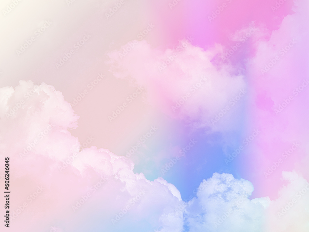 beauty sweet pastel violet orange colorful with fluffy clouds on sky. multi color rainbow image. abstract fantasy growing light