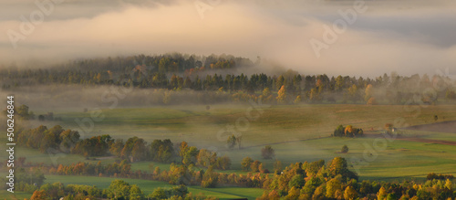 Misty autumn morning in the countryside