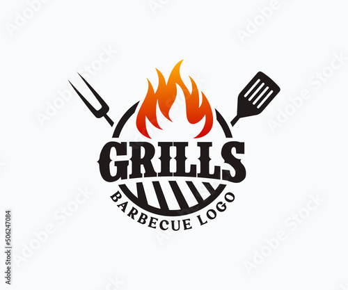 Hot Grill Logo Design Vector Template. BBQ Grill Logo Design Template.