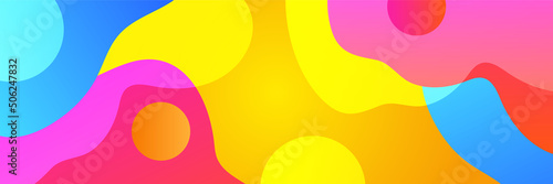 Colorful web banner concept with push button. Collection of horizontal promotion banners with gradient colors and abstract dynamic shapes. Header design for website. Vibrant background.