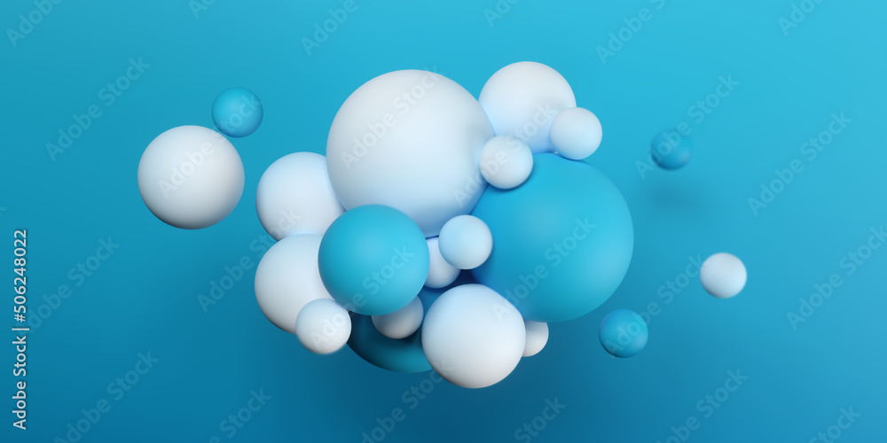 Abstract background with dynamic 3d spheres. Blue bubbles. Modern trendy banner design Abstract background with dynamic 3d spheres. Blue bubbles. Modern trendy banner design