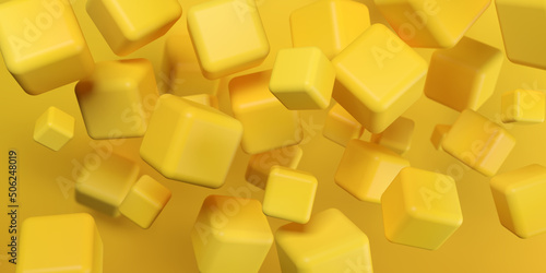 Abstract background with dynamic 3d cubes. Yellow graphic elements. Modern trendy banner design