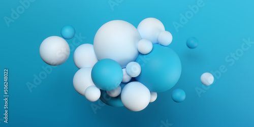 Abstract background with dynamic 3d spheres. Blue bubbles. Modern trendy banner design