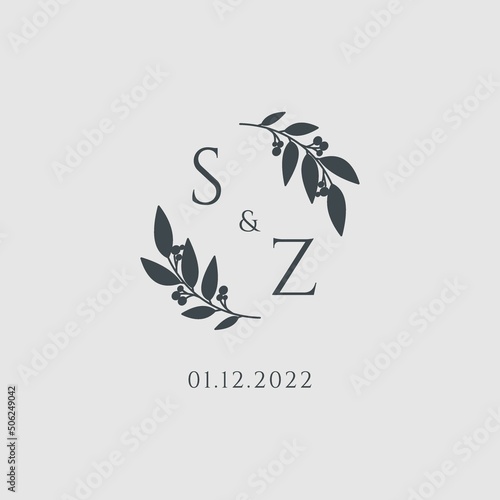Letter SZ elegant wedding monogram logo design