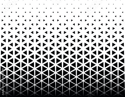 Geometric pattern of black triangles on a white background.Seamless in one direction.Option with a average fade out. Radial method. 25 figures in hight