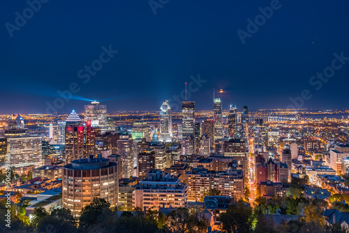 The skyline of Montreal Canada at dusk