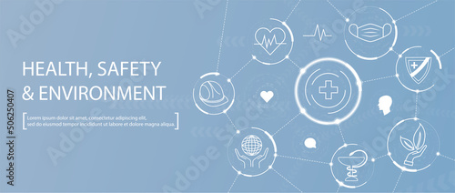 Fotografiet Health Safety Environment Icon Set and Web Header Banner