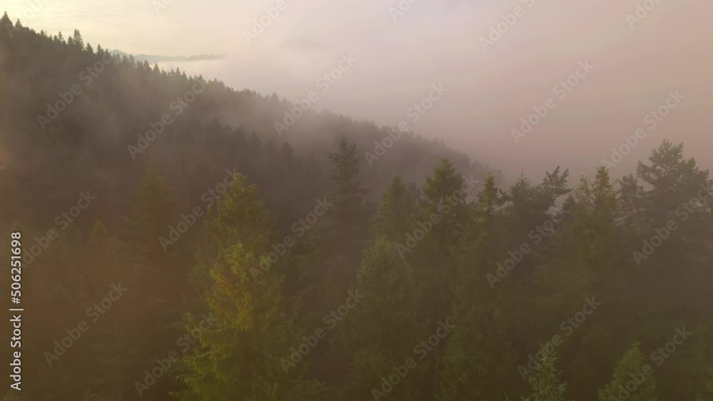 Drone flies through thick fog over the mountains on a sunny day. Filmed in 4k, drone video. Drone flies through thick fog over the mountains on a sunny day. Filmed in 4k, drone video.