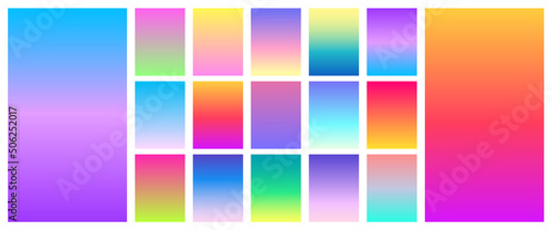 Soft sunset color gradient background set. Vector screen design for mobile app.