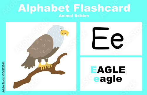 Printable alphabet animal flashcards collection for learning english. Educational game for kindergarten and preschool kids. Cute cartoon characters. Vector illustrations.