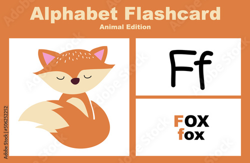 Printable alphabet animal flashcards collection for learning english. Educational game for kindergarten and preschool kids. Cute cartoon characters. Vector illustrations.