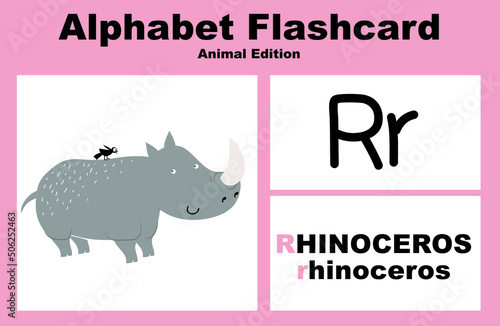 Printable alphabet animal flashcards collection for learning english. Educational game for kindergarten and preschool kids. Cute cartoon characters. Vector illustrations.