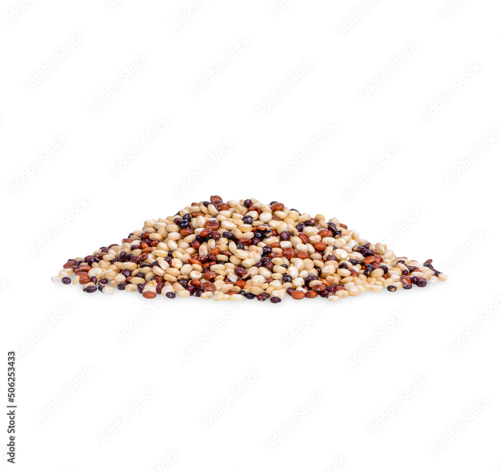 heap of mixed quinoa seeds isolated on white background heap of mixed quinoa seeds isolated on white background
