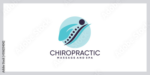 Chiropractic therapy logo with leaf and hand element Premium Vector