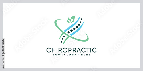 Chiropractic therapy logo with leaf and hand element Premium Vector