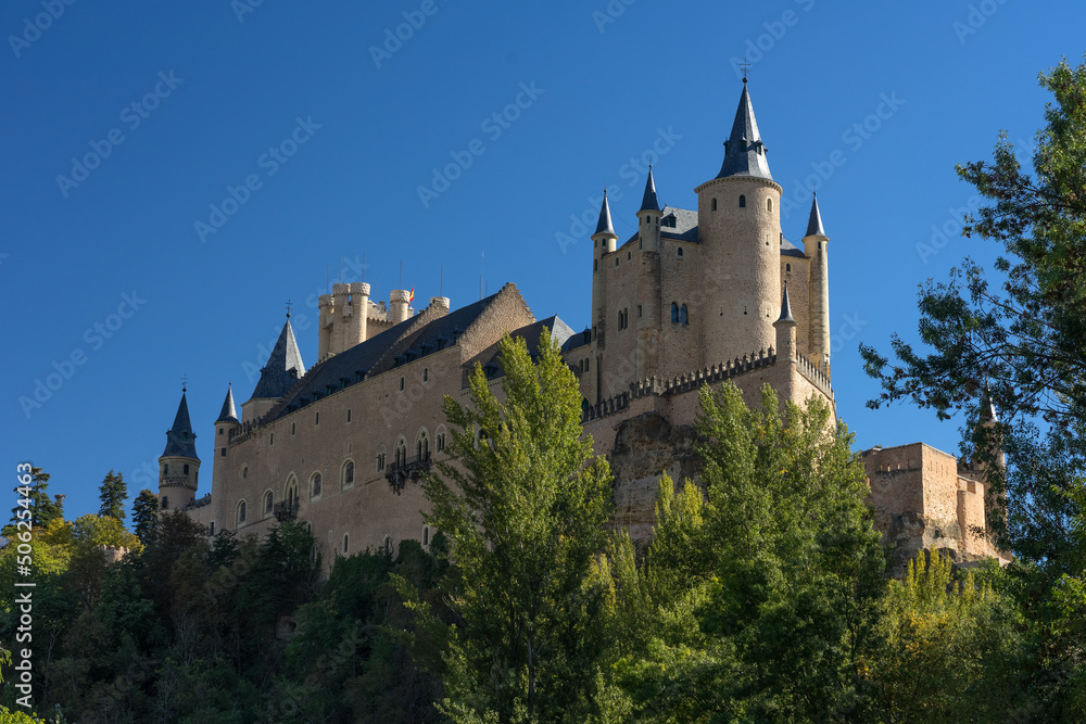 View of the Alcazar fortress and gardens of segovia, listed world Heritage centre by UNESCO