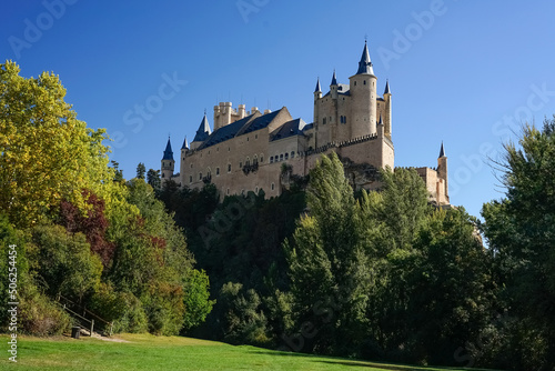 View of the Alcazar fortress and gardens of segovia, listed world Heritage centre by UNESCO