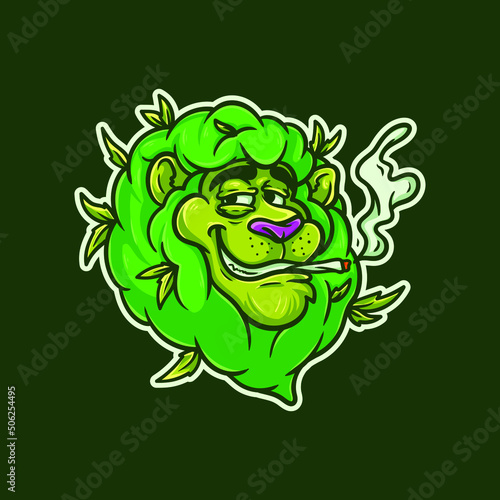 Happy Smoker Lion Weed Head Mascot Character