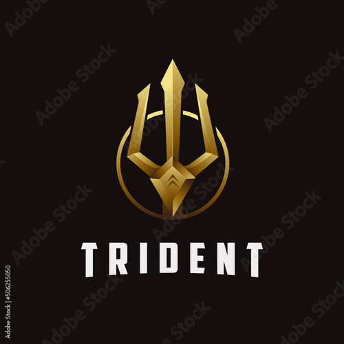 Fototapeta Elegance Gold Spear of Poseidon logo, triton spear logo icon vector template on