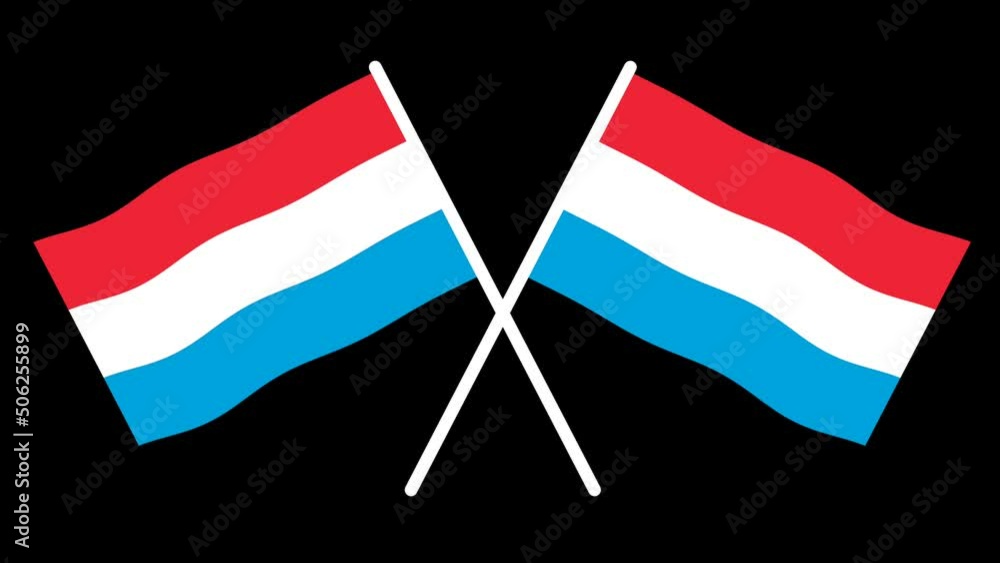 Crossed Luxembourg flag isolated on black background with waving motion animation. Crossed Luxembourg flag isolated on black background with waving motion animation.