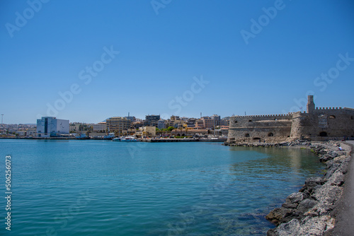 The view of the port of Heraklion city with the Koules Fortress