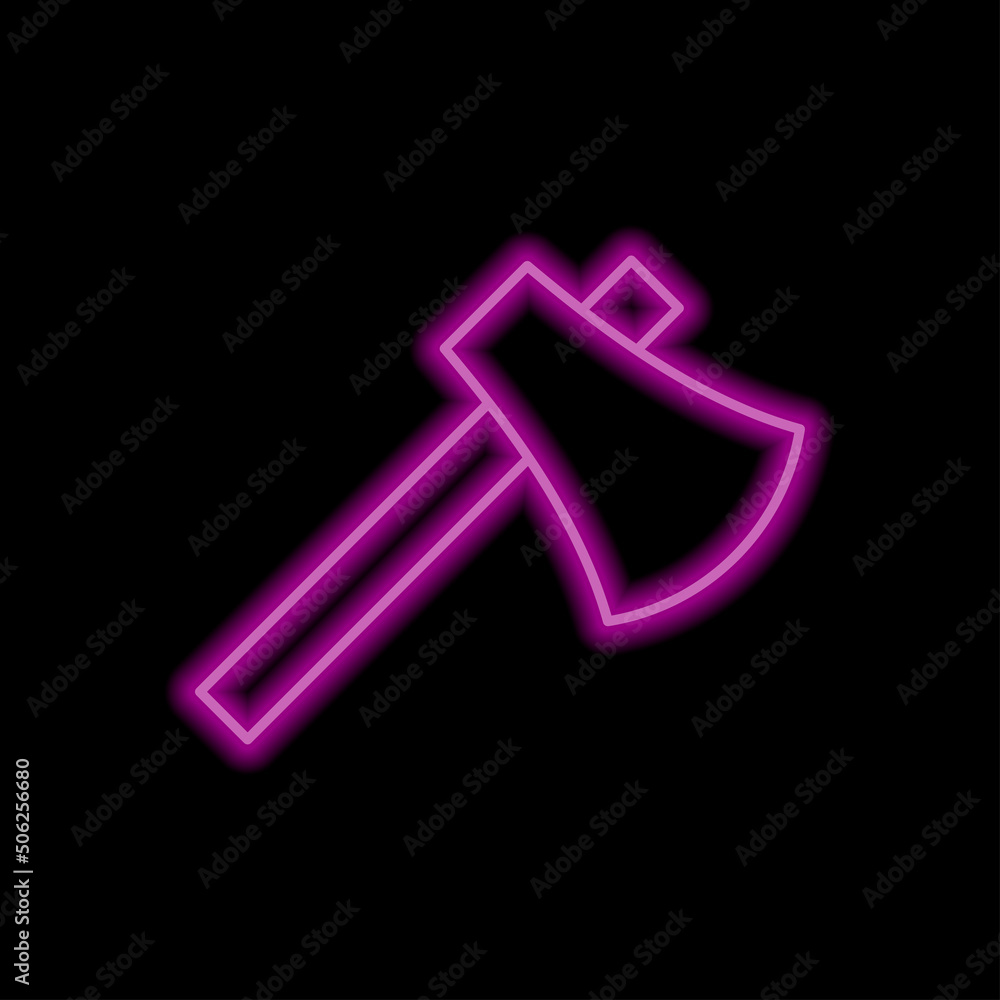 Axe simple icon vector. Flat design. Purple neon style on black background.ai Axe simple icon vector. Flat design. Purple neon style on black background.ai